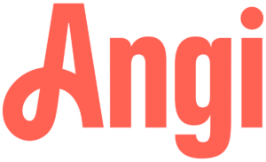 Red text logo displaying the word "Angi" on a transparent background.