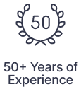 Icon of a laurel wreath with the number 50 inside, above the text "50+ Years of Experience in rodent pest removal" on a plain background.