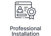 Icon of a webpage with a person’s profile and a ribbon, above the words “Professional Installation,” representing expert services such as rodent pest removal.