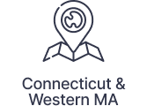 Line drawing of a map location pin over a map, with text reading "Connecticut & Western MA" below the icon—perfect for highlighting trusted rodent pest removal services in the region.